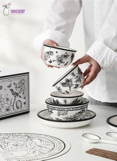 WAOKN Pinellia Flower Ceramic Tableware Gift Box Set For One People, Including 1 Bowl 1 Bowl 1 Plate 1 Cup 1 Spoon 1 Chopsticks  - Image 4