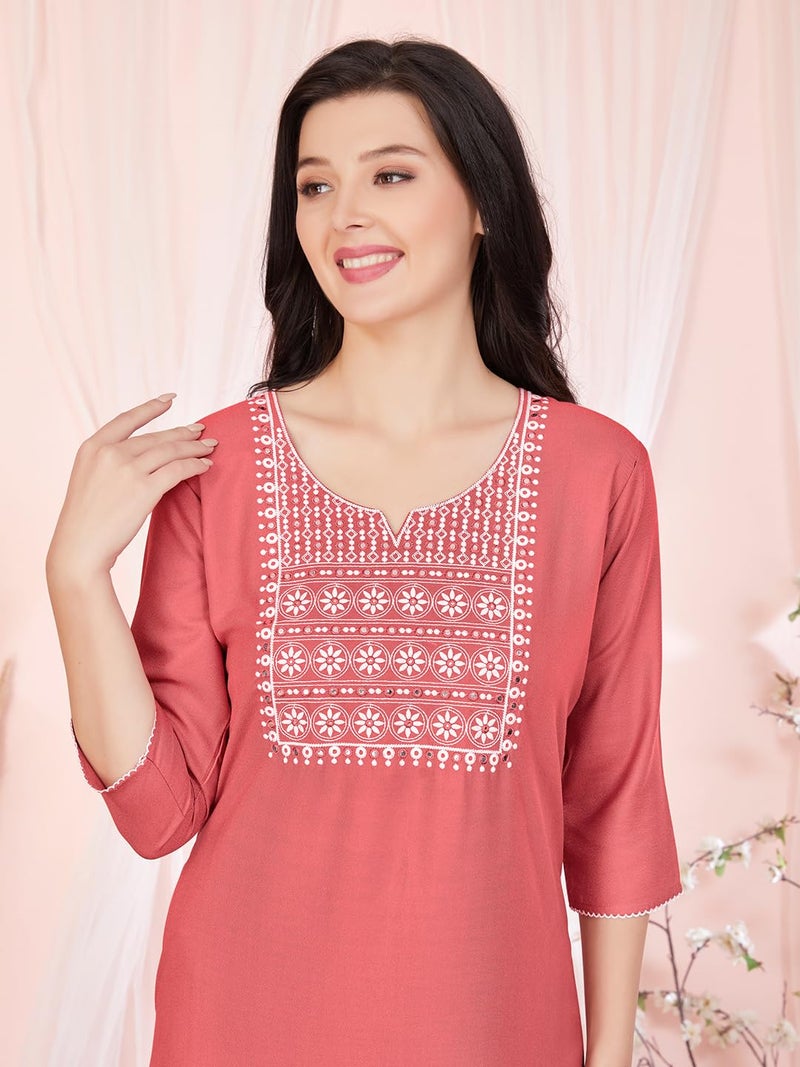 SAND DUNE Womens Straight Fit V-Neck 3/4th Sleeves Solid Nighty with Functional Pocket - Image 5