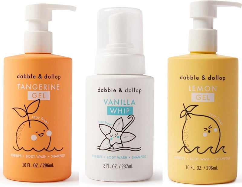 Dabble  Dollop Citrus Kiss Bundle Natural Bubble Bath Body Wash  Shampoo for Kids USAmade Paraben  Sulfate Free Vegan GlutenFree TearFree Tangerine Vanilla Lemon Set of 3