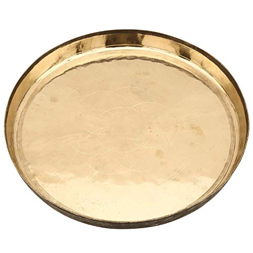 RJ kitchenware Store Bronze Metal thali Handmade Pooja Thali Handmade Kansi Plates Bell Bronze Metal Tray Pooja Thali (800 g, Bronze) - Image 1