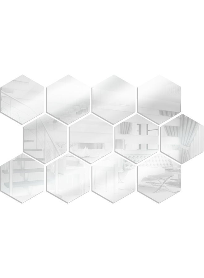 NIBEMINENT 12-Piece Hexagon Shaped Mirror Wall Decals Silver - Image 1