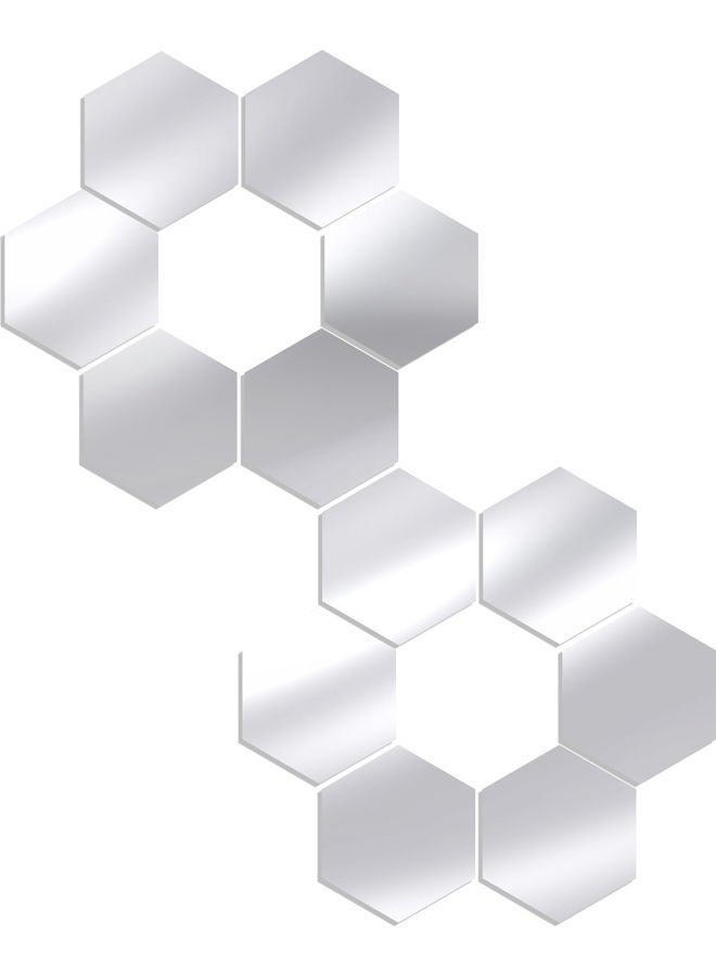 NIBEMINENT 12-Piece Hexagon Shaped Mirror Wall Decals Silver - Image 3
