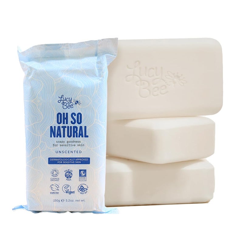 Lucy Bee Certified Organic All Natural Soap Bar Moisturizing Rejuvinating Dermatologist Approved for Sensitive Skin Unscented 100 Palm Oil Free 53oz