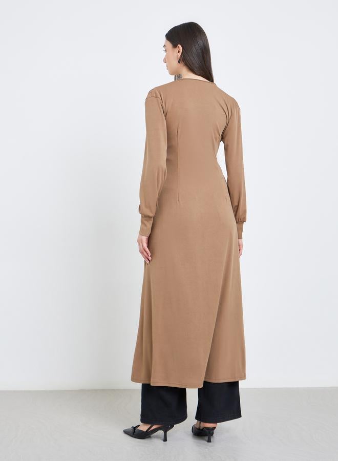 Take Two Khaki Waist Tie Wrap Midi Dress - Image 4