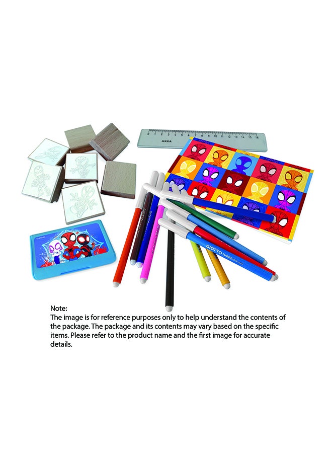 MULTIPRINT Spidey And Friends House Creative Stamping And Coloring Set For Kids Includes 7 Wooden Stamps, Washable Ink, 7 Markers, Drawing Book And More Made In Italy  - Image 3