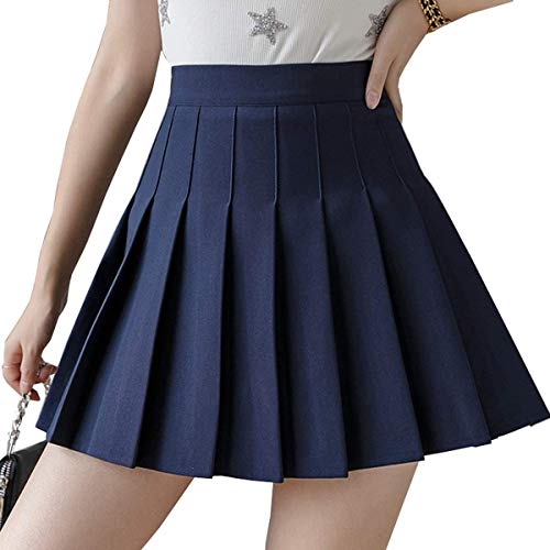 Apriddeo Girls Women High Waisted Pleated Skirt Plain Plaid A-line Mini Skirt Skater Tennis School Uniform Skirts Lining Shorts - Image 1