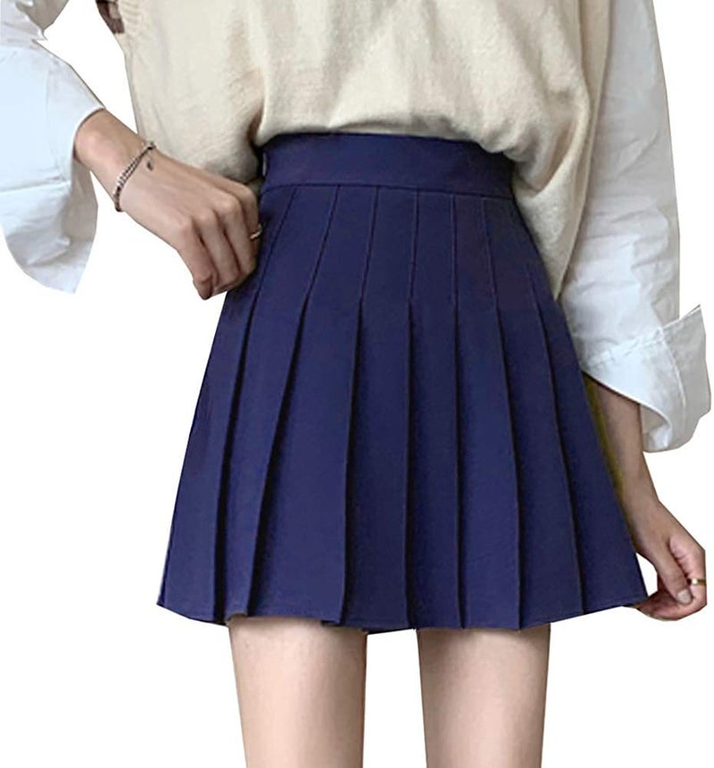 Apriddeo Girls Women High Waisted Pleated Skirt Plain Plaid A-line Mini Skirt Skater Tennis School Uniform Skirts Lining Shorts - Image 2