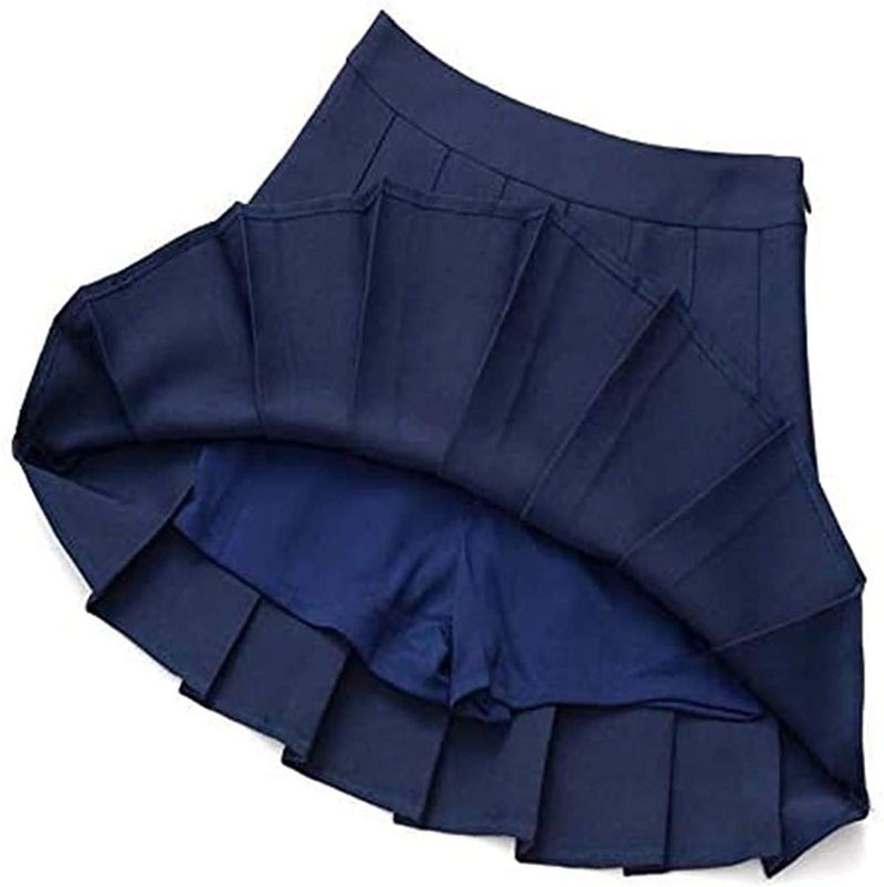 Apriddeo Girls Women High Waisted Pleated Skirt Plain Plaid A-line Mini Skirt Skater Tennis School Uniform Skirts Lining Shorts - Image 4