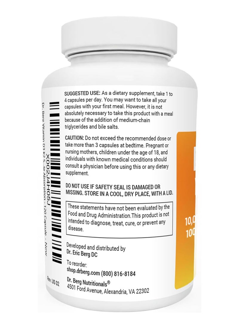 Dr. Berg Nutritional - Nutritionals D3 And K2 Vitamin Supplement With Purified Bile Salts 120 Capsules - Image 1