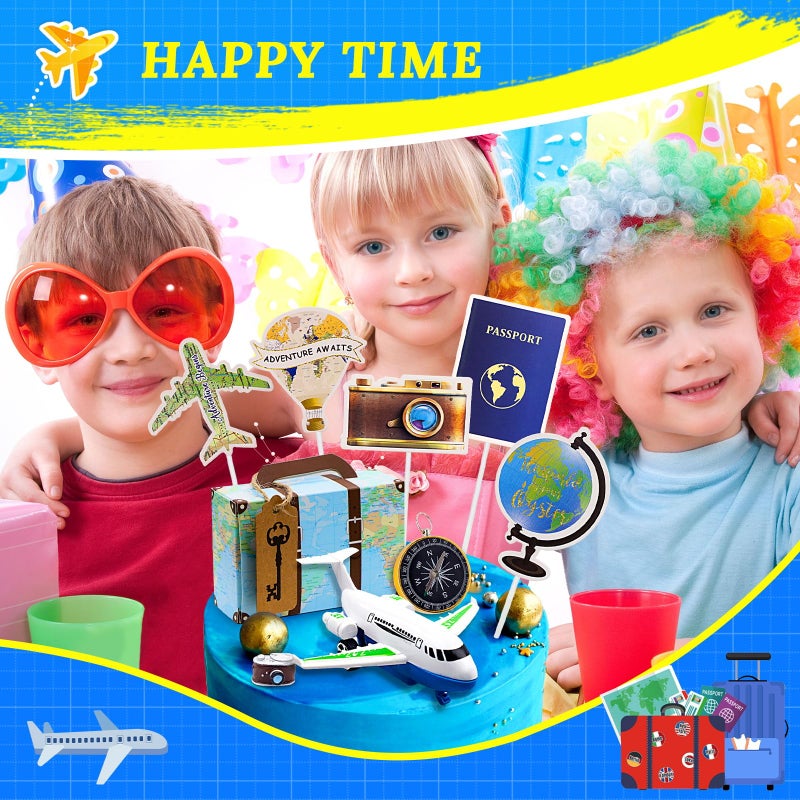 Rismise Rismise Travel Theme Cake Toppers Travel Cake Decoration Adventure Travel Cake Cupcake Toppers Airplane Map Camera Heart Mini Suitcase Cake Decorations for Adventure Awaits Travel Themed Party  - Image 5