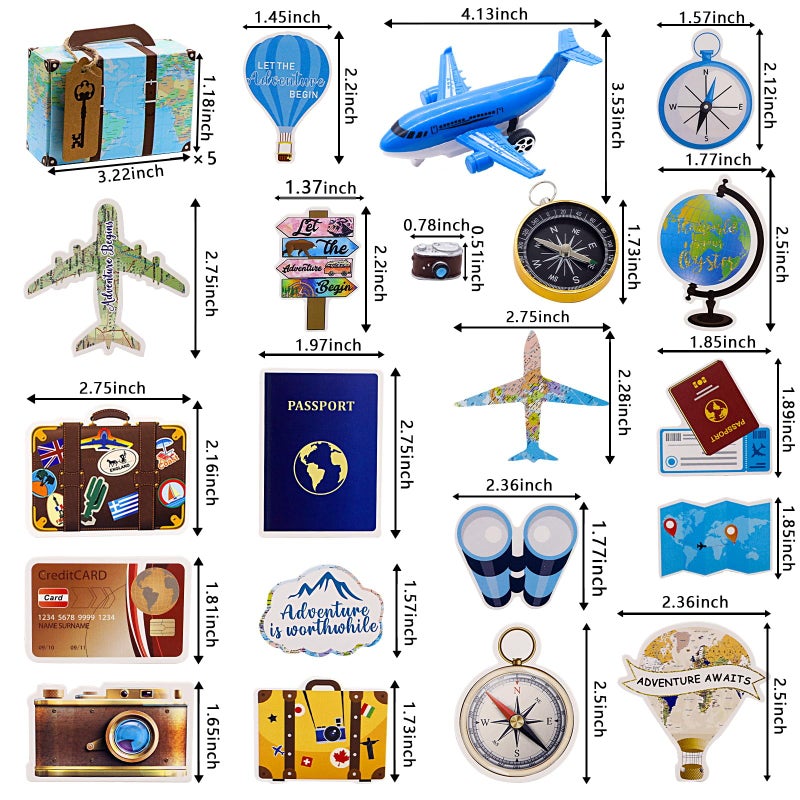 Rismise Rismise Travel Theme Cake Toppers Travel Cake Decoration Adventure Travel Cake Cupcake Toppers Airplane Map Camera Heart Mini Suitcase Cake Decorations for Adventure Awaits Travel Themed Party  - Image 2