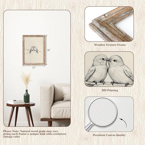 ASTRDECOR Vintage Birds Framed Canvas Wall Art Two Birds Sketch Artwork Farmhouse Rustic Aesthetic Decor for Bedroom Living Room or Shelf with Distressed Faux Wood Frame 12x16 Inch - Image 3