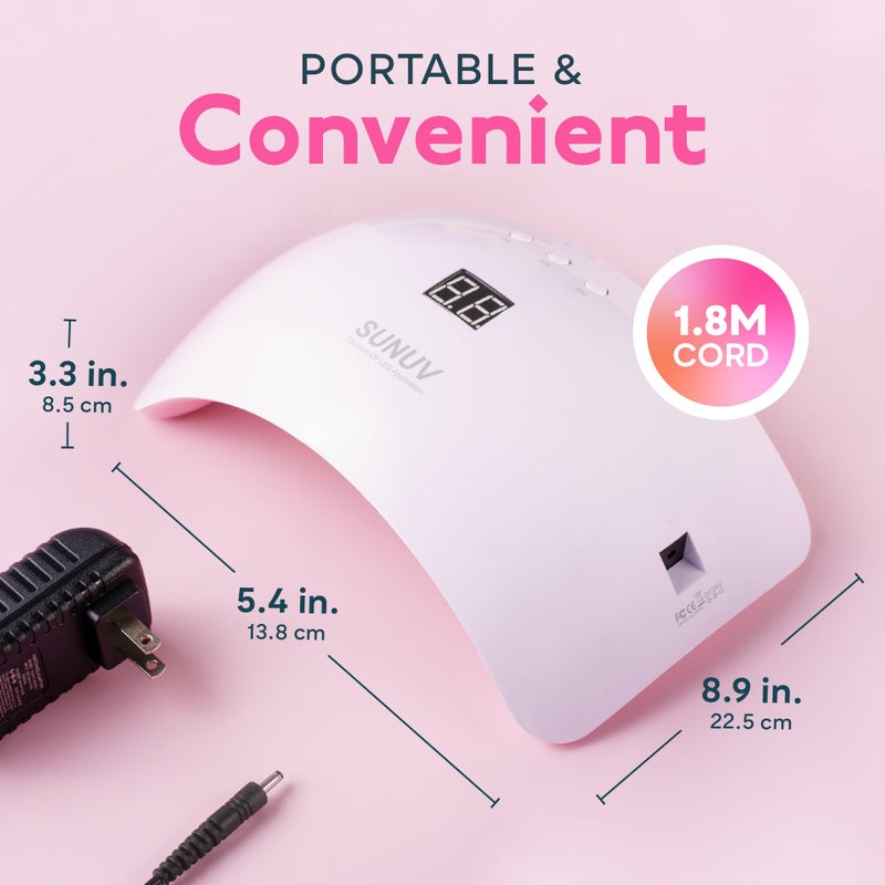 SUNUV SUN8 ضوء UV للأظافر، مصباح أظافر LED UV مع 3 إعدادات مؤقت، مستشعر تلقائي وعرض LCD متوافق مع جميع أنواع طلاء الجل باللون الوردي - Image 5