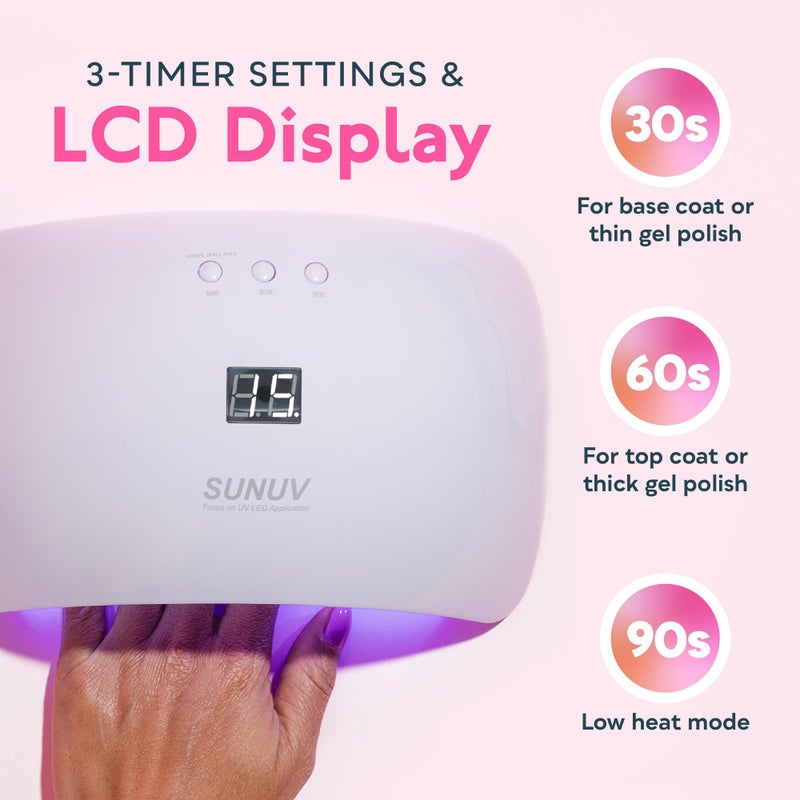 SUNUV SUN8 ضوء UV للأظافر، مصباح أظافر LED UV مع 3 إعدادات مؤقت، مستشعر تلقائي وعرض LCD متوافق مع جميع أنواع طلاء الجل باللون الوردي - Image 2