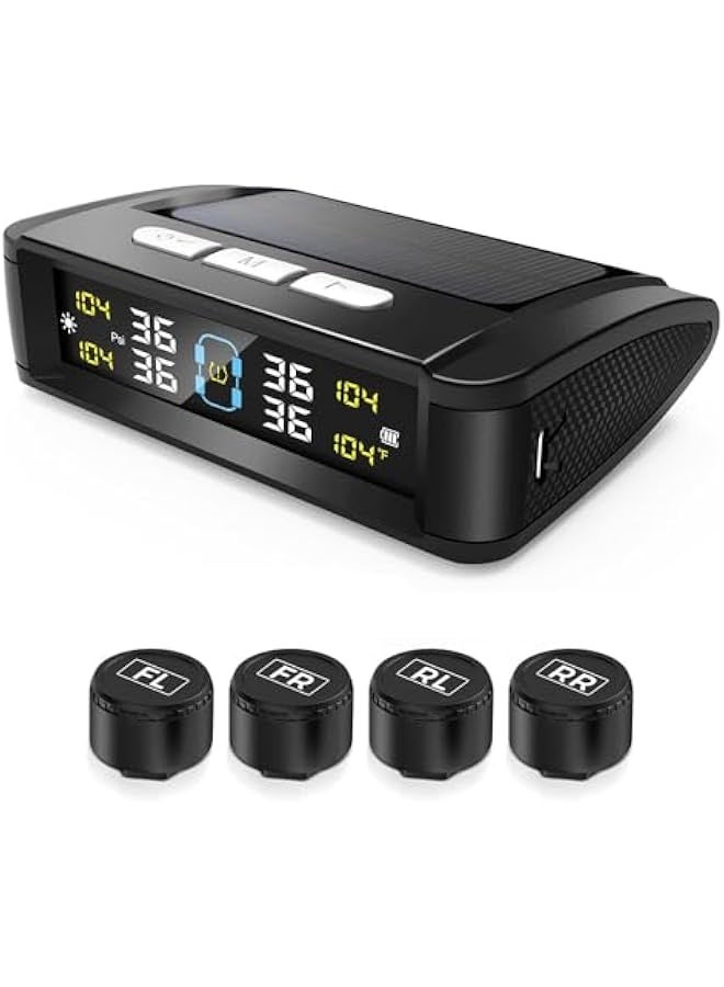 Tire Pressure Monitoring System TPMS Solar Charge Tire Pressure Monitor System with 4 Sensors 6 Alarm Modes Real-time Color LCD Display Easy to install (External) - Image 1