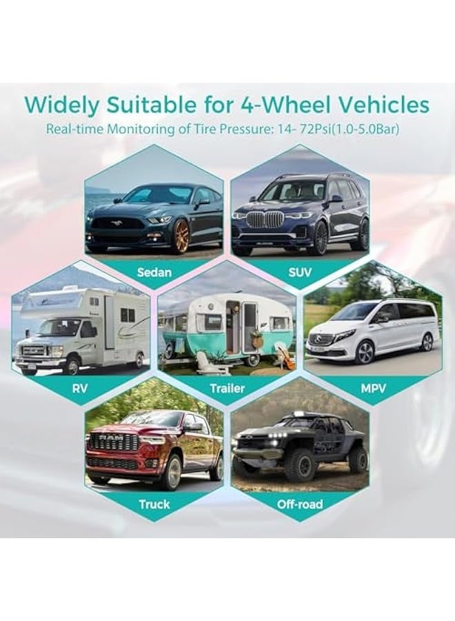 Tire Pressure Monitoring System TPMS Solar Charge Tire Pressure Monitor System with 4 Sensors 6 Alarm Modes Real-time Color LCD Display Easy to install (External) - Image 2