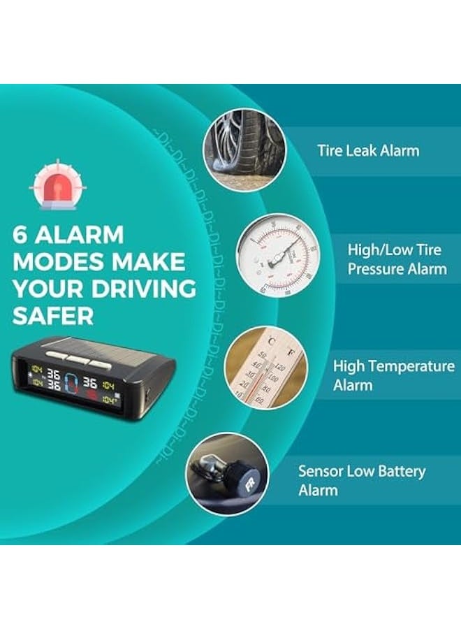 Tire Pressure Monitoring System TPMS Solar Charge Tire Pressure Monitor System with 4 Sensors 6 Alarm Modes Real-time Color LCD Display Easy to install (External) - Image 3