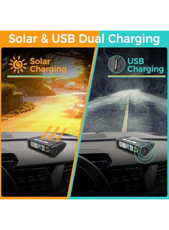 Tire Pressure Monitoring System TPMS Solar Charge Tire Pressure Monitor System with 4 Sensors 6 Alarm Modes Real-time Color LCD Display Easy to install (External) - Image 4