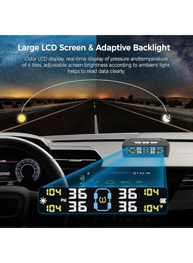 Tire Pressure Monitoring System TPMS Solar Charge Tire Pressure Monitor System with 4 Sensors 6 Alarm Modes Real-time Color LCD Display Easy to install (External) - Image 5