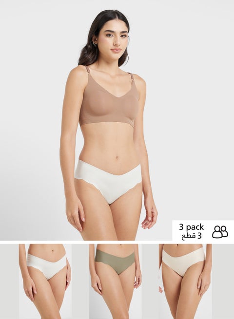 ٣ قطع سراويل داخلية بيكيني مزينة بالدانتيل