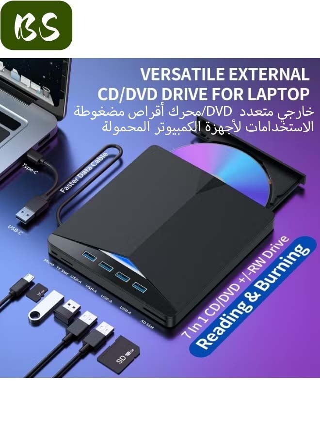 BS External CD/DVD Drive for Laptops | 7-in-1 USB 3.0 DVD Player | Portable CD/DVD Burner | Compatible with Laptops, Desktops, Windows 11/10/8/7, Linux, and Mac OS (Glossy Black) - Image 3