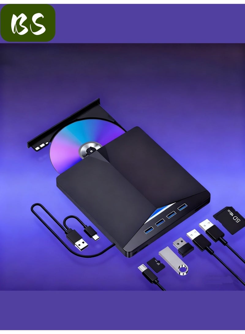 BS External CD/DVD Drive for Laptops | 7-in-1 USB 3.0 DVD Player | Portable CD/DVD Burner | Compatible with Laptops, Desktops, Windows 11/10/8/7, Linux, and Mac OS (Glossy Black) - Image 2