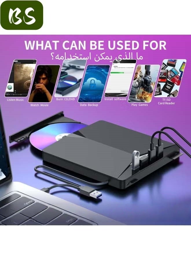 BS 7 in 1 Multi-function External Optical Drive | External CD/DVD Drive for Laptops | Portable CD/DVD Burner  Compatible with Laptops, Desktops, Windows 11/10/8/7, Linux, and Mac OS - Image 4