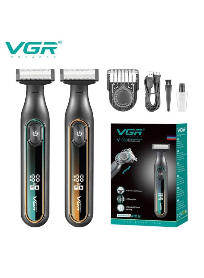 في جي آر VGR V-360 عرض رقمي بدون سلك مزدوج الجوانب OneBlade مقص ومزيل شعر قابل للتعديل 0.5-9 مم مشط لتصفيف اللحية بالكامل وتشذيب شعر الجسم وقت تشغيل 90 دقيقة قابل للغسل بالكامل مقاوم للماء IPX5 - Image 3