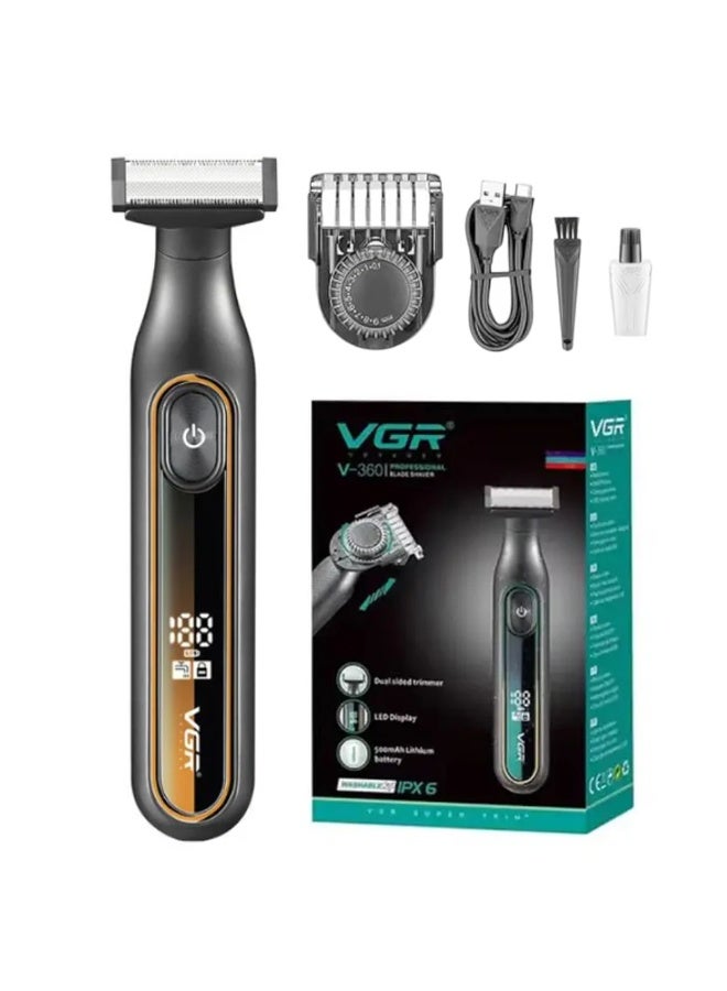 في جي آر VGR V-360 عرض رقمي بدون سلك مزدوج الجوانب OneBlade مقص ومزيل شعر قابل للتعديل 0.5-9 مم مشط لتصفيف اللحية بالكامل وتشذيب شعر الجسم وقت تشغيل 90 دقيقة قابل للغسل بالكامل مقاوم للماء IPX5 - Image 1