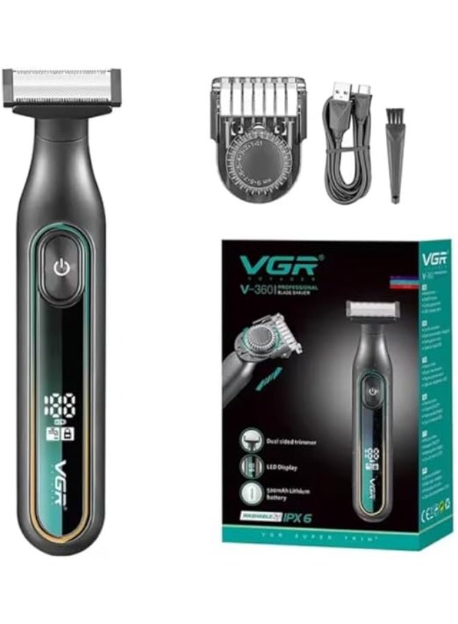 في جي آر VGR V-360 عرض رقمي بدون سلك مزدوج الجوانب OneBlade مقص ومزيل شعر قابل للتعديل 0.5-9 مم مشط لتصفيف اللحية بالكامل وتشذيب شعر الجسم وقت تشغيل 90 دقيقة قابل للغسل بالكامل مقاوم للماء IPX5 - Image 4
