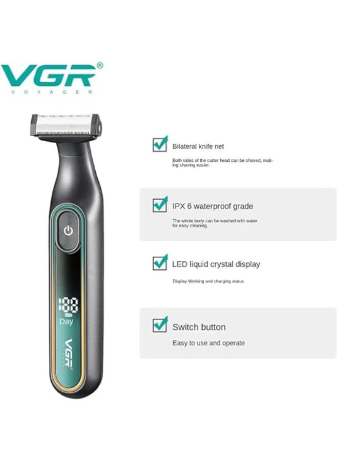في جي آر VGR V-360 عرض رقمي بدون سلك مزدوج الجوانب OneBlade مقص ومزيل شعر قابل للتعديل 0.5-9 مم مشط لتصفيف اللحية بالكامل وتشذيب شعر الجسم وقت تشغيل 90 دقيقة قابل للغسل بالكامل مقاوم للماء IPX5 - Image 5