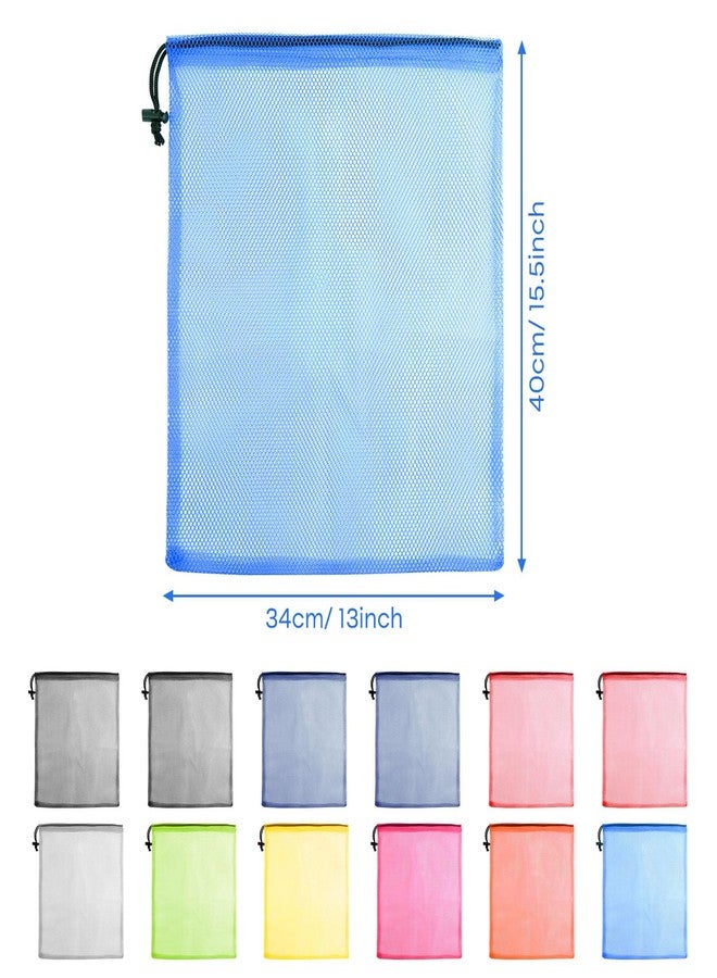 PLULON 12 Pcs Mesh Bag Drawstring Mesh Laundry Bags, 13 x 15.5 Inch Nylon Drawstring Bag for Pool Beach Ball Toys Storage Bag for Collecting Travel Sports Gym (Multicolor) - Image 2