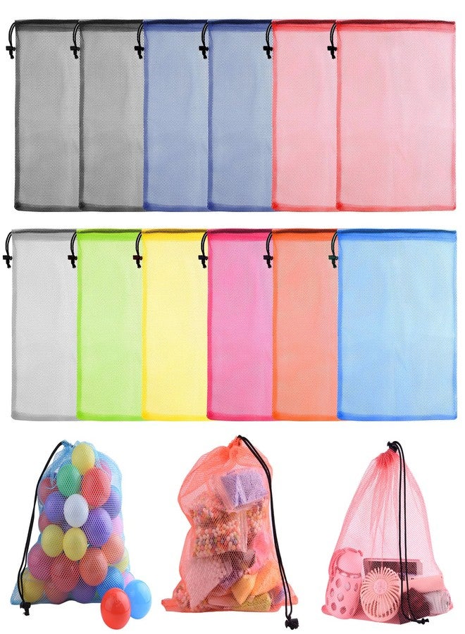 PLULON 12 Pcs Mesh Bag Drawstring Mesh Laundry Bags, 13 x 15.5 Inch Nylon Drawstring Bag for Pool Beach Ball Toys Storage Bag for Collecting Travel Sports Gym (Multicolor) - Image 1
