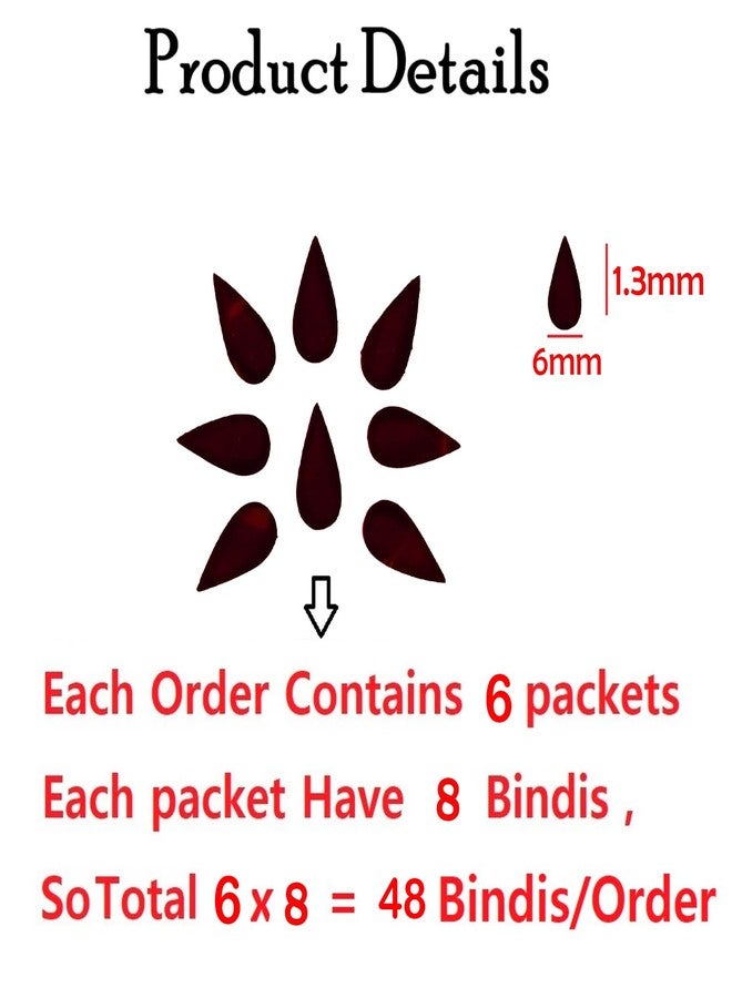 VAMA Fashions 12mm Premium Velvet Tear Drop Big Forehead Sticker Sketch Dark Maroon Kumkum Sindoor Bindi for Women & Girls - Image 3