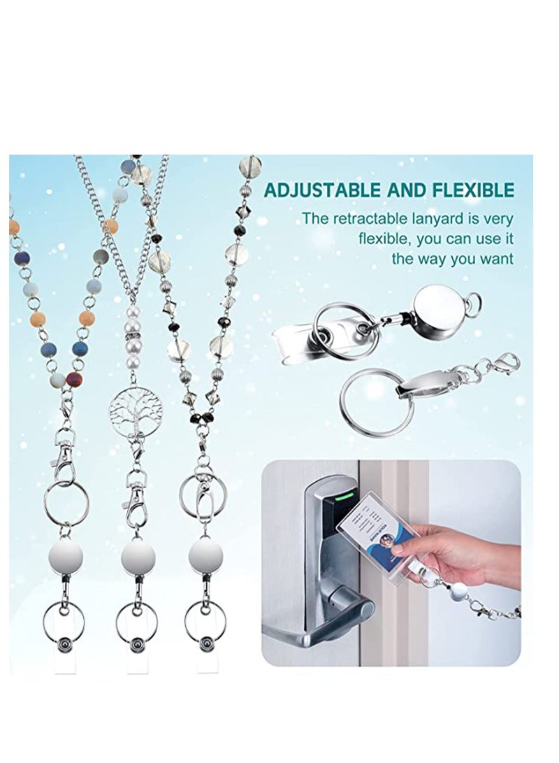 SYOSI Retractable Badge Reel Jeweled Lanyard with ID Holder Set, Necklace Name Badge Holder Lanyard Beaded Chain with Waterproof Name Badge Holder Clip for Woman Girl Office(3 Pieces) - Image 4