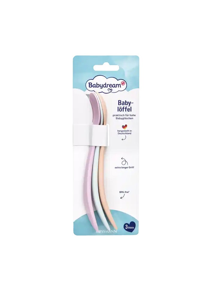 BabyDream German Brand, Set of 3 Baby Spoons – 3-Piece Baby Feeding Training Spoon, Extra-Long Grip, Lightweight, High-Quality Plastic, Colourfast & Odourless, Recommended from 6 Months  - Image 2