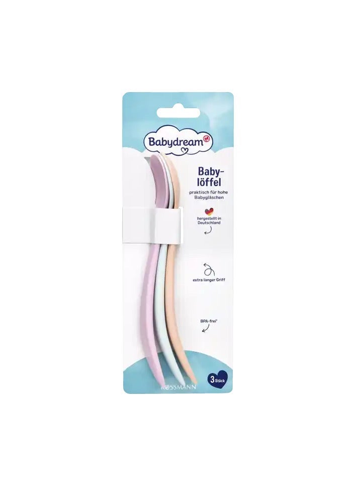 BabyDream German Brand, Set of 3 Baby Spoons – 3-Piece Baby Feeding Training Spoon, Extra-Long Grip, Lightweight, High-Quality Plastic, Colourfast & Odourless, Recommended from 6 Months - Image 3