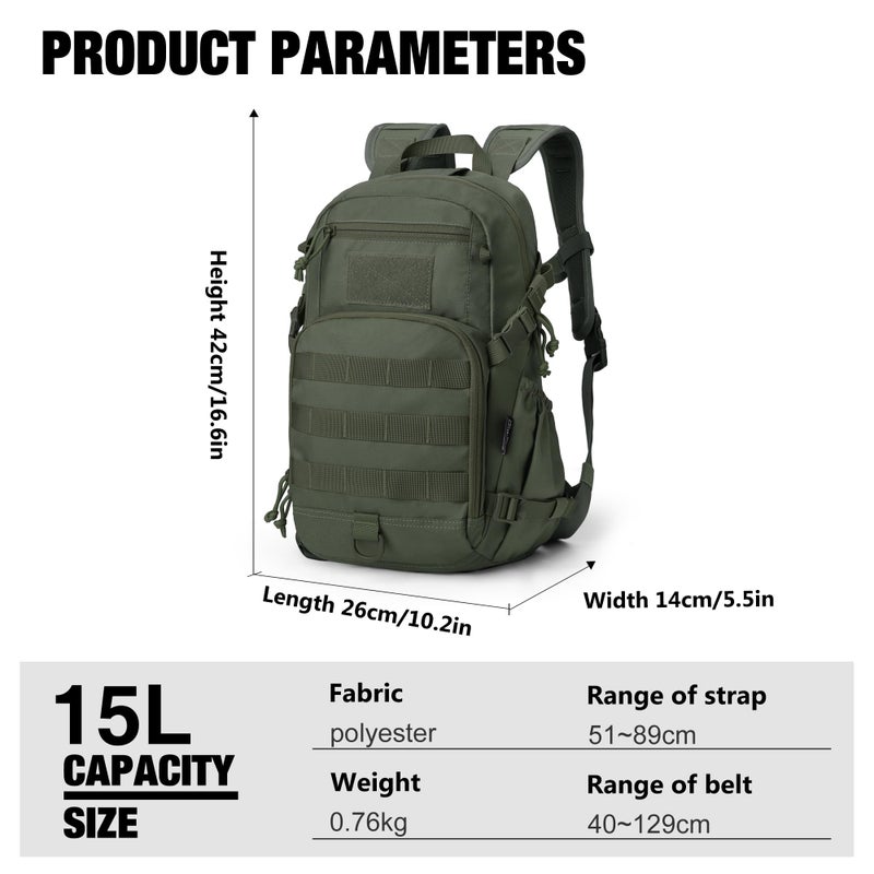 Mardingtop Small Tactical Backpack,Molle Hiking Backpack for Backpacking,Cycling and Biking,15L Backpack - Image 2