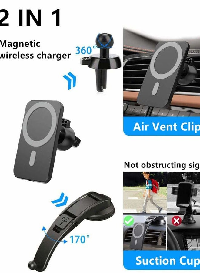 IDOLCO 15W Magnetic Wireless Car Charger for iPhone 16/15/14/13/12 Pro Max/Mag-Safe Case, Qi Fast Charging Mag-Safe Car Charger Mount, Dashboard Air Vent Car Phone Holder Charger for iPhone 16/15/14/13/12 - Image 2