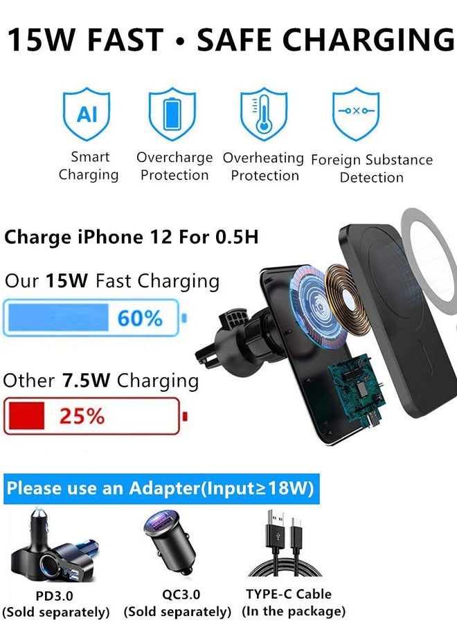IDOLCO 15W Magnetic Wireless Car Charger for iPhone 16/15/14/13/12 Pro Max/Mag-Safe Case, Qi Fast Charging Mag-Safe Car Charger Mount, Dashboard Air Vent Car Phone Holder Charger for iPhone 16/15/14/13/12 - Image 5