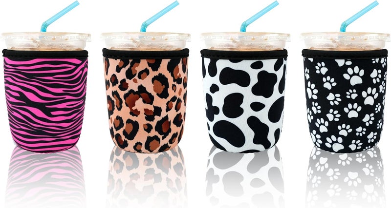 KJQJLY 4 Pack Iced Coffee Sleeve,reusable Neoprene Cup Sleeves Suitable For Beverage Sleeves For Hot And Cold Coffee Or Ice Drink Coffee cup sleeve for Starbucks coffee cup (animal patterns 16-20 OZ) - Image 1