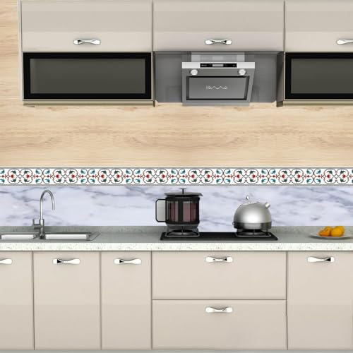 ELTON Peel and Stick Wallpaper Border - Marble Stone Inlay Pattern - Glossy Laminated Waterproof PVC - for Kitchen, Tile, Living Room Bathroom Decoration 3 Inch X 10 feet - Image 3