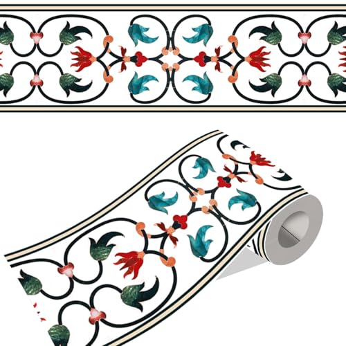 ELTON Peel and Stick Wallpaper Border - Marble Stone Inlay Pattern - Glossy Laminated Waterproof PVC - for Kitchen, Tile, Living Room Bathroom Decoration 3 Inch X 10 feet - Image 1