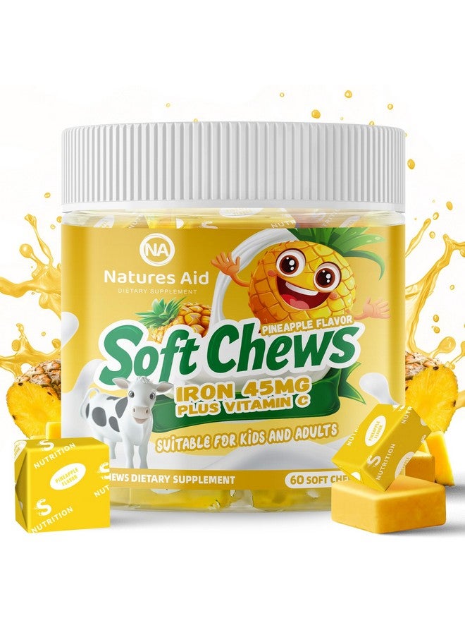 Natures Aid Chewable Iron Supplement for Women & Men and Kids - Pineapple Flavor, Iron Vitamin C Soft Chew for Max Absorption, Iron as Ferrous Fumarate, Ideal for Iron Deficiency, 2 Month Supply - Image 1