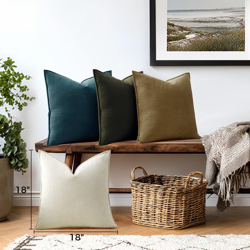Fuhana Throw Pillow Covers 18x18 Corduroy Set of 4 Decorative Couch Throw Pillow Cases Square Boho Velvet Cushion Covers for Sofa Bed Living Room Home Decor Gift for Thanksgiving Day Christmas Green Brown - Image 2