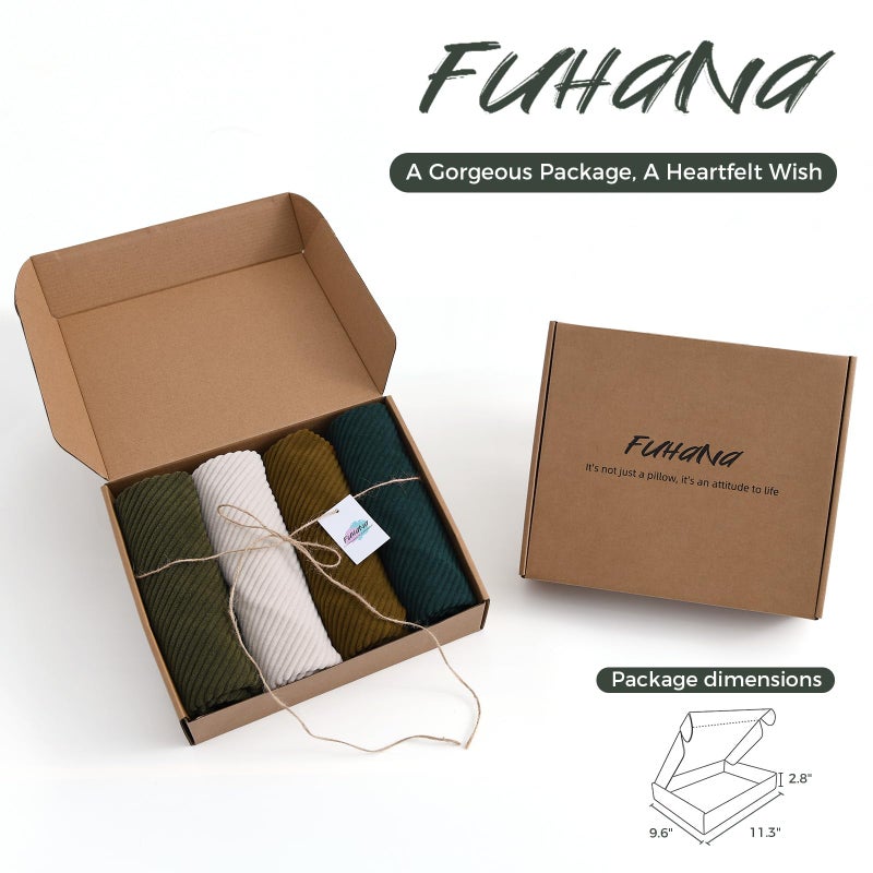 Fuhana Throw Pillow Covers 18x18 Corduroy Set of 4 Decorative Couch Throw Pillow Cases Square Boho Velvet Cushion Covers for Sofa Bed Living Room Home Decor Gift for Thanksgiving Day Christmas Green Brown - Image 3
