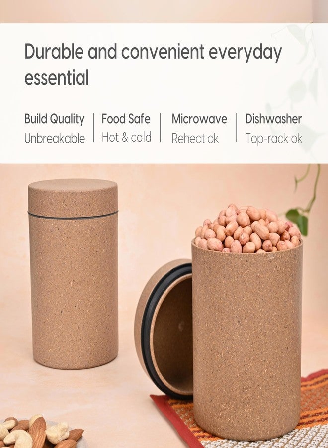 Eha Earth Friendly Canister with Air Tight Lid | Food Storage Container Jars Set of 3 | Microwave Safe | Made with Rice Husk and Bamboo Fibers | 700ml | Tortilla - Image 4