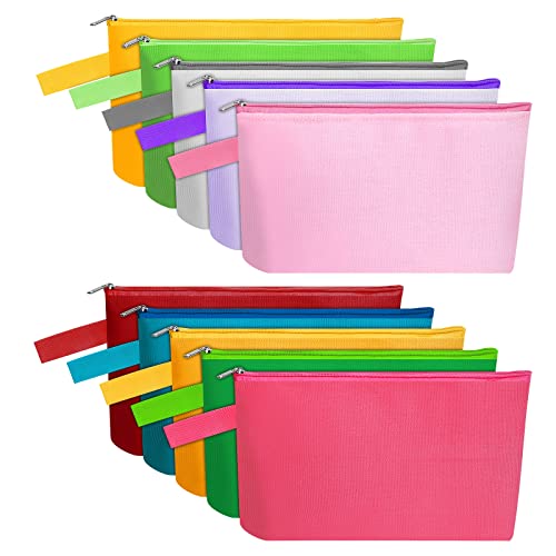 Sinzip 10 Pieces Cotton Canvas Makeup Bag with Bottom and Strap MultiPurpose Cosmetic Bag with Zipper Travel Toiletry Pouch Blank DIY Craft Bag Multicolor 02 S - Image 1