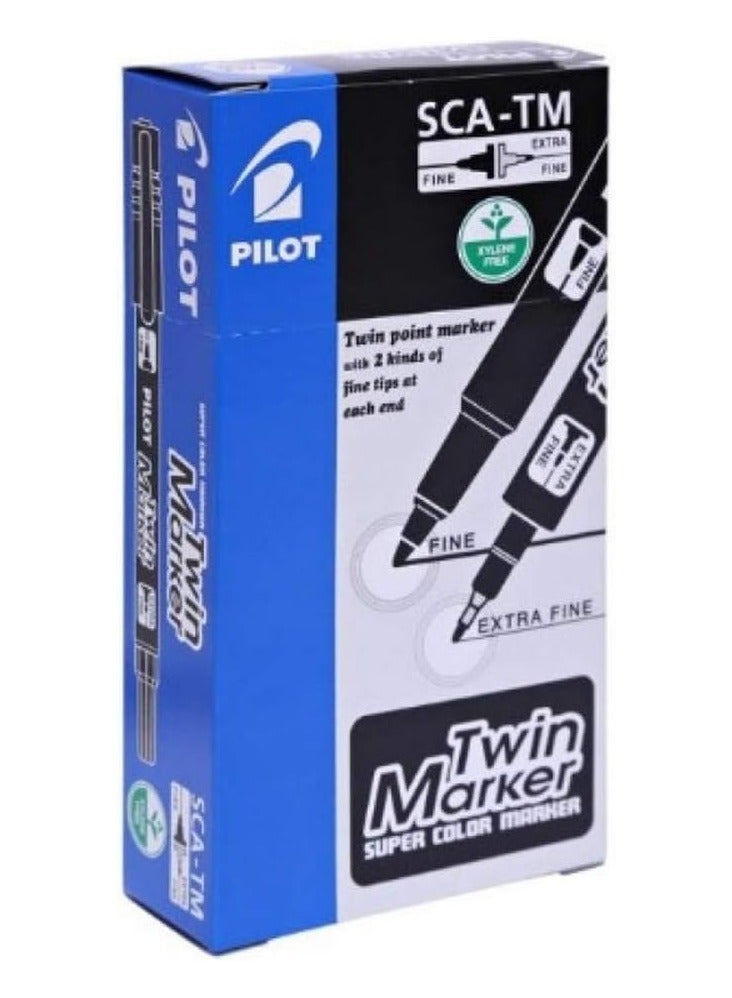 بايلوت مجموعة أقلام ماركر مزدوجة من بايلوت مكونة من 12 قلم أسود - Image 1