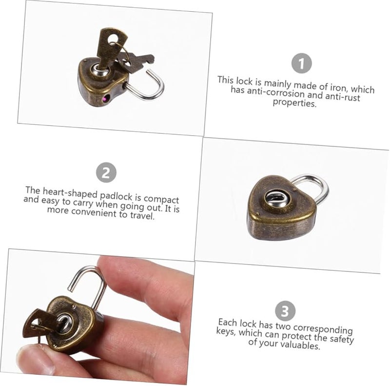 Antique Heart Padlocks 25pcs Coffee 3X2 1CM Retro Locks for Suitcase Jewelry Box Storage - Image 3